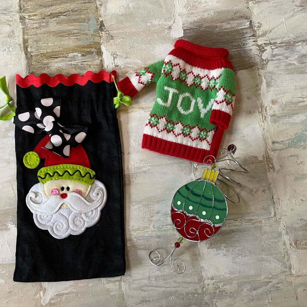 Bundle of 3 different holiday wine bottle decorations